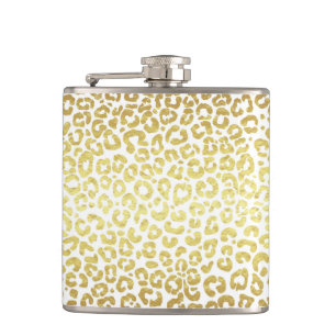 Flasques Chic moderne or blanc léopard Jaguar Cheetah