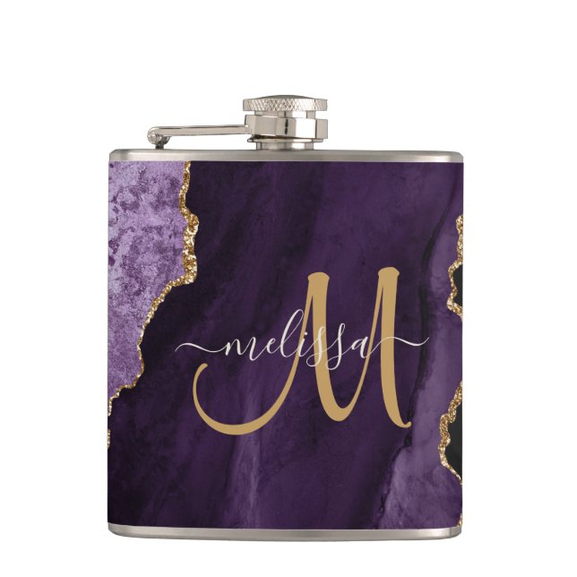 Flasques Chic Purple Gold Parties scintillant Agate Monogra (Devant)