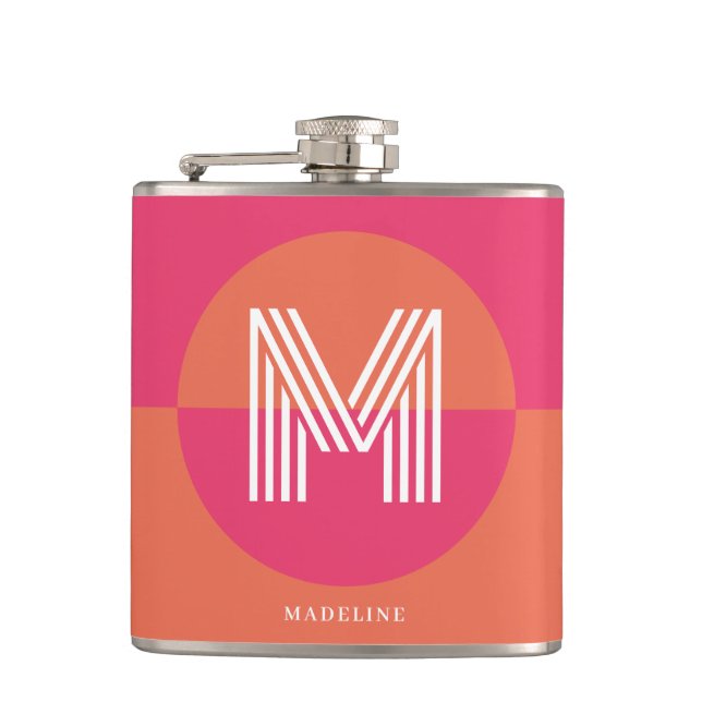 Flasques Chic Retro Pink Orange Geometric Modern Monogram (Devant)