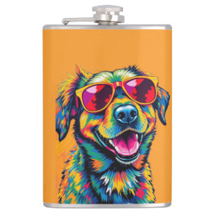 Flasques Chien Abstrait Coloré avec Lunettes de Soleil