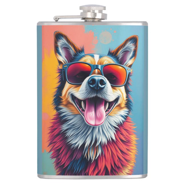 Flasques Chien Coloré avec des Lunettes de Soleil (Devant)