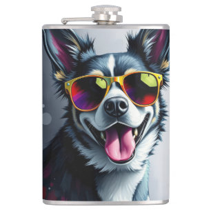 Flasques Chien Coloré avec des Lunettes de Soleil
