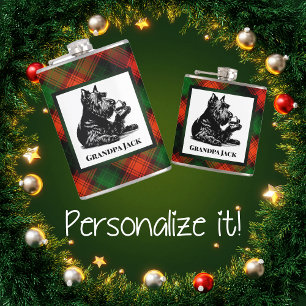 Flasques Chien écossais customisé et dram de Tartan Wee