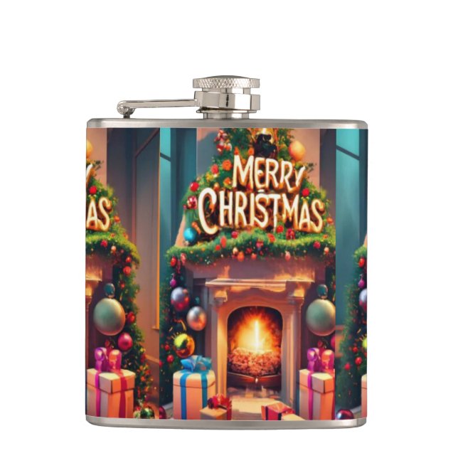 Flasques Christmas Themed Hip Flask – Merry Christmas Firep (Devant)