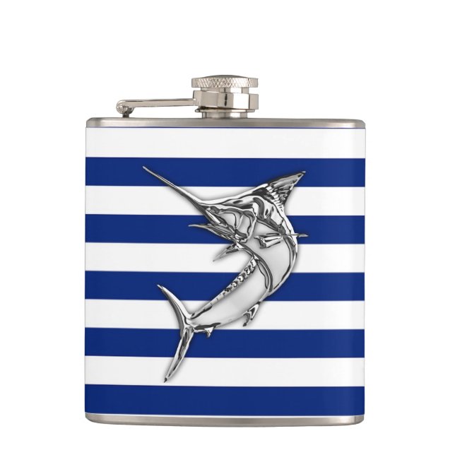 Flasques Chrome Marlin sur les rayures de marine (Devant)