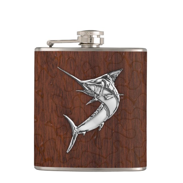 Flasques Chrome Marlin sur Wet Mahogany Imprimer (Devant)