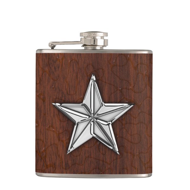 Flasques Chrome Nautical Star sur Wet Mahogany Imprimer (Devant)