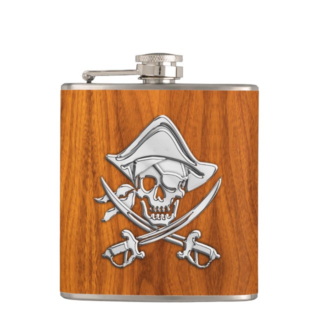 Flasques Chrome Pirate sur l'impression de teck (Devant)