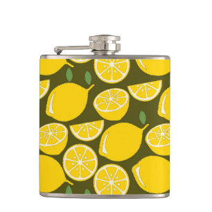 Flasques Citrons jaunes et motif vert olive : Citrus modern