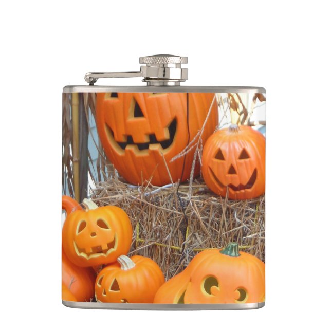 Flasques Citrouille halloween Jack-o'-lantern orange citrou (Devant)