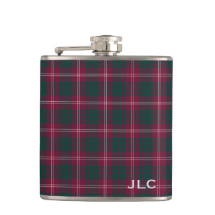 Flasques Clan Crawford Tartan Maroon Plaid Monogramme