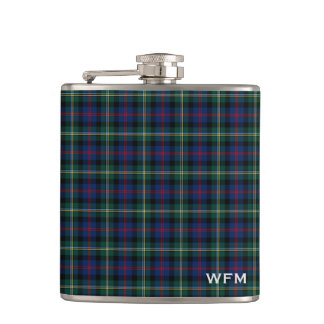 Flasques Clan Malcolm Tartan bleu foncé et Monogramme vert