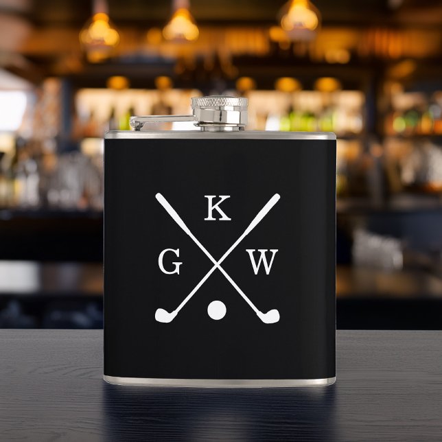 Flasques Club de golf noir et blanc Monogramme (Créateur téléchargé)