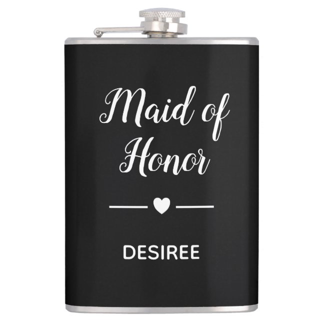 Flasques Coeur blanc sur la femme d'honneur noire (Devant)