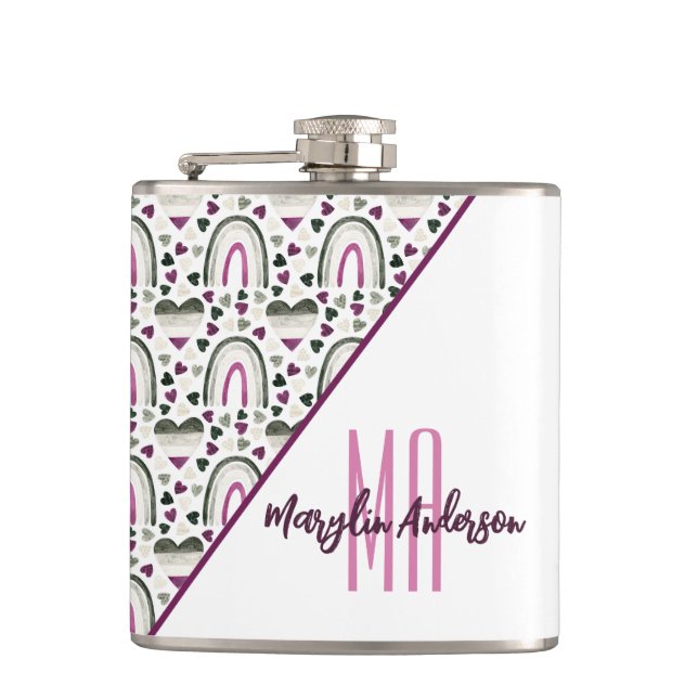 FLASQUES COEURS ASEXUEL ET MONOGRAMME PERSONNALISÉ (Devant)