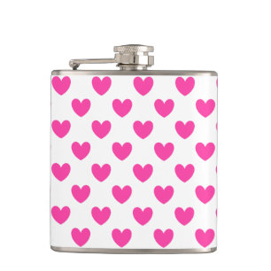 Flasques Coeurs de polka rose Fuchsia sur blanc