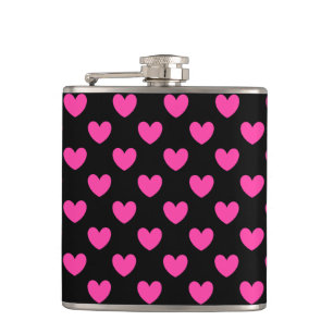 Flasques Coeurs de polka rose Fuchsia sur noir