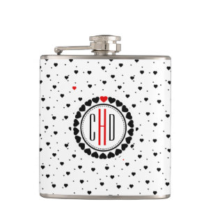 Flasques Coeurs noir et blanc Motif Accent rouge