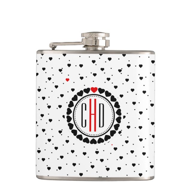 Flasques Coeurs noir et blanc Motif Accent rouge (Devant)