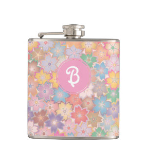 Flasques Coloré Joli Hippy Floral Rose Monogramme
