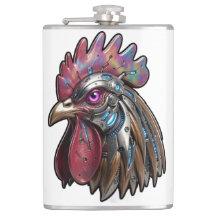 Coq Cyberpunk Art mécanique iridescent
