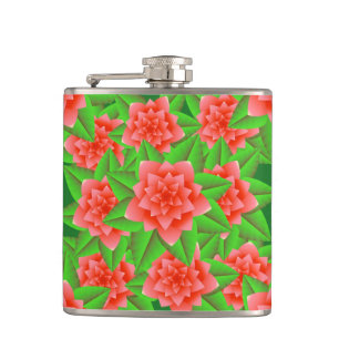 Flasques Coral Orange Camellias et Feuilles verts