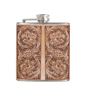Flasques cowboy western country motif à outils cuir
