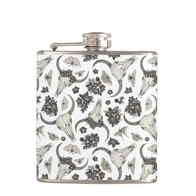 Flasques Crâne animal gothique avec fleurs Motif (Devant)