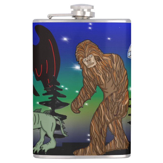 Flasques Cryptid, OVNI, Big Foot, Chupacabra, Alien Mothman (Devant)