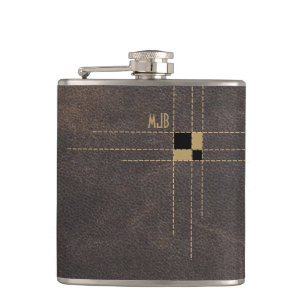 Flasques Cuir Brodé Monogramme Élégant