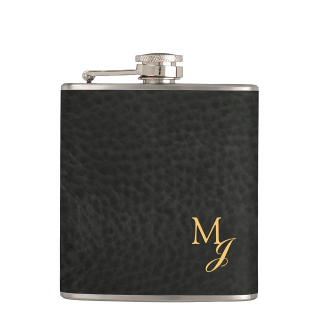 Flasques Cuir de Faux de monogramme d'or (Devant)