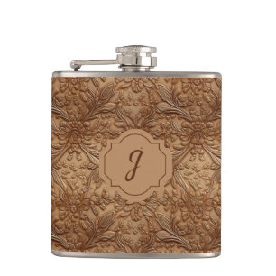 Flasques Cuir Outilé Faux Vinyle Tan