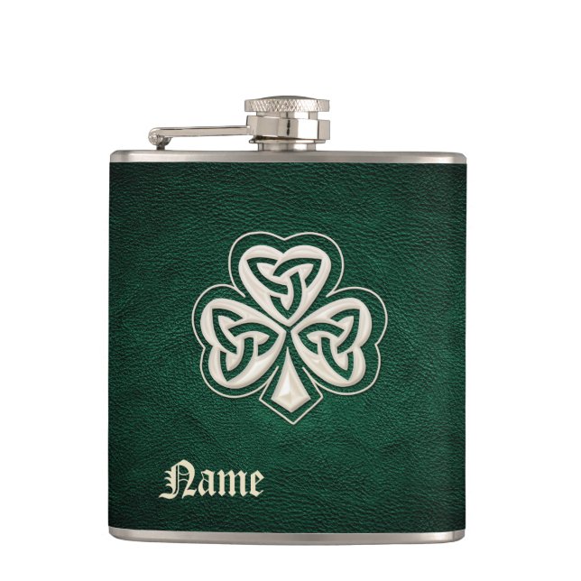 Flasques Cuir shamrock porte-bonheur classique personnalisé (Devant)