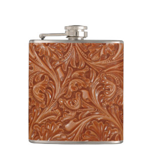 Flasques cuir usiné par motif de pays occidental de cowboy