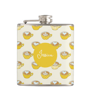 Flasques Cute Latte Art en Motif de tasses de café jaune