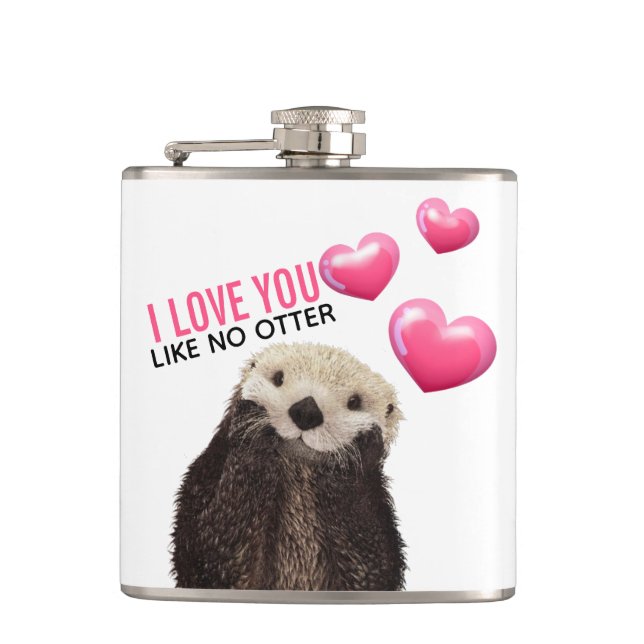 Flasques Cute Otter avec Coeurs roses Vous aimez jouer (Devant)