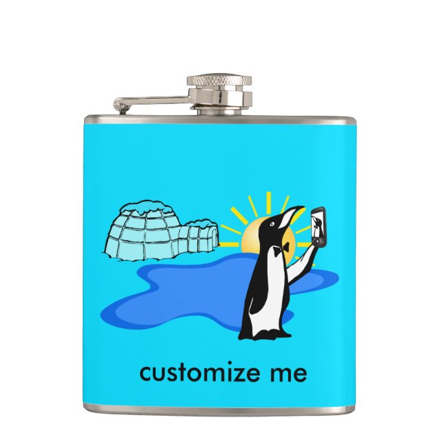 Flasques Cute Penguin Selfie Humour Cool bleu personnalisé (Devant)