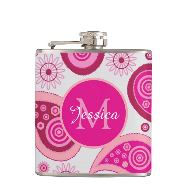 Flasques Cute Pink Paisley Personalised (Devant)