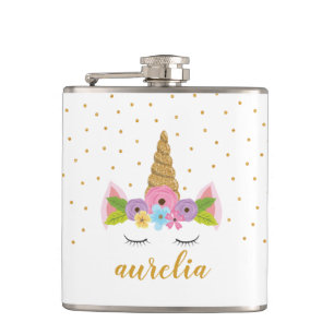 Flasques Cute Unicorn Gold Parties scintillant Girl Custom 