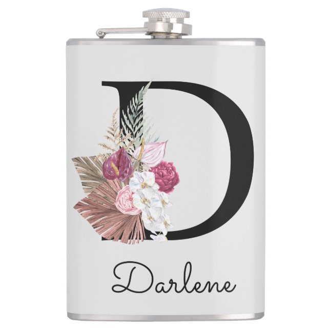 Flasques D initiale brodée rose boho floral (Devant)