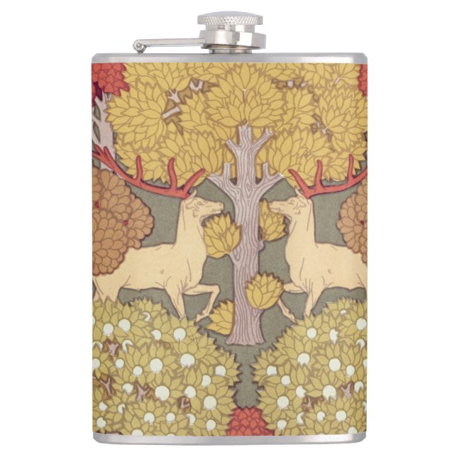 Flasques Deer &Tree Squirrel Bird Rowan Berries Art Nouveau (Devant)