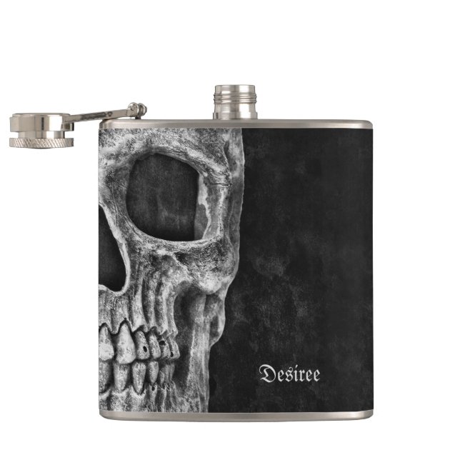 Flasques Demi-Crâne Cool gothique Noir et Blanc Grunge (Ouvert)