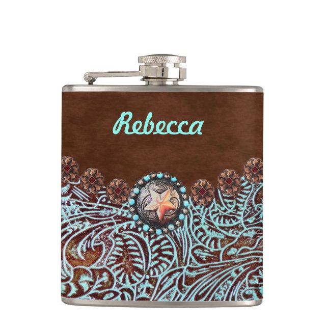 Flasques demoiselle d'honneur turquoise marron western coun (Devant)