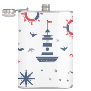 Flasques Design nautique bleu, blanc et rouge