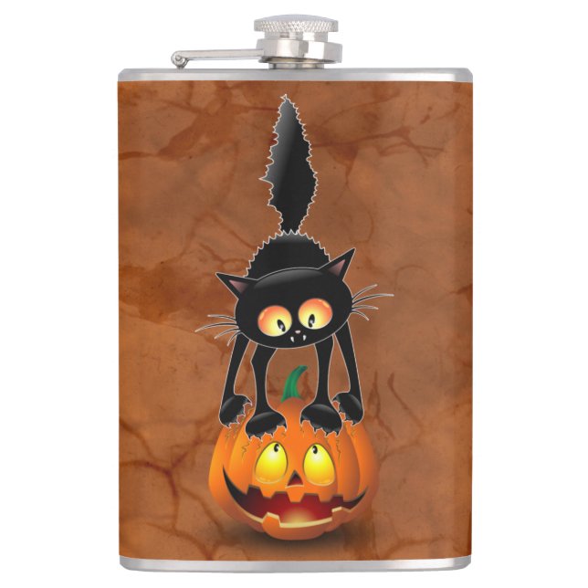 Flasques Dessin d'Halloween au chat effrayé sur Citrouille (Devant)