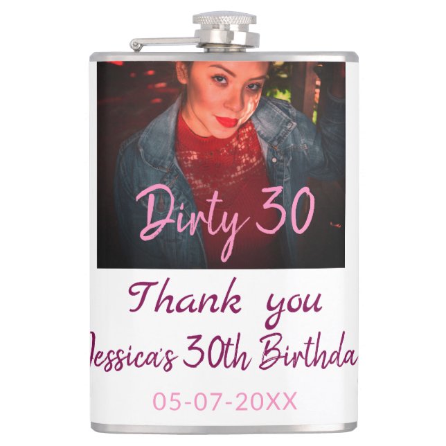 Flasques Dirty 30 Anniversaire ajouter nom rose ajouter dat (Devant)
