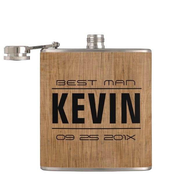 Flasques Dons Groomsman-Wood Texture Imprimer (Ouvert)