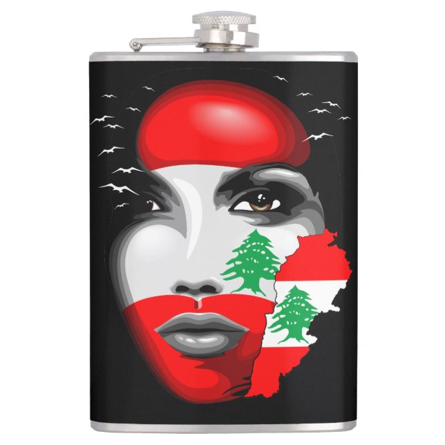 Flasques Drapeau et carte du Liban sur le visage de la fill (Devant)