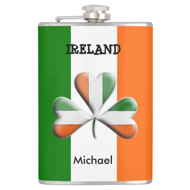 Flasques Drapeau irlandais Tri couleurs Shamrock à thème (Devant)