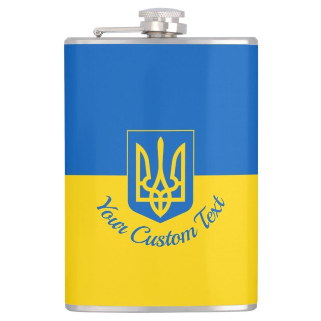 Flasques Drapeau ukrainien avec armoiries et texte personna (Devant)